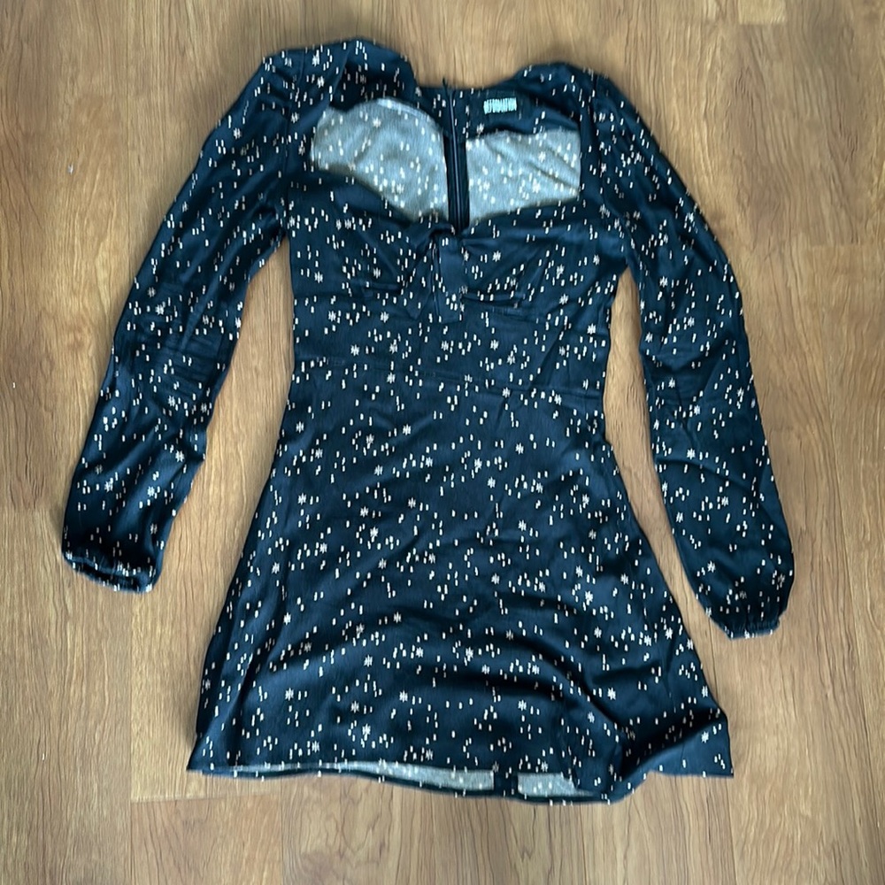 Reformation starry navy long sleeved mini dress